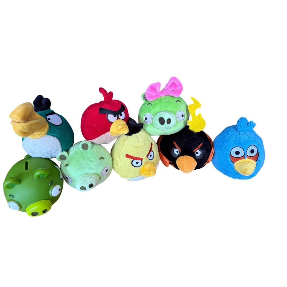 Angry Birds Commonwealth Plush Bundle 4-6 Inch Birds Pig Lot of 7 and piggy bank
